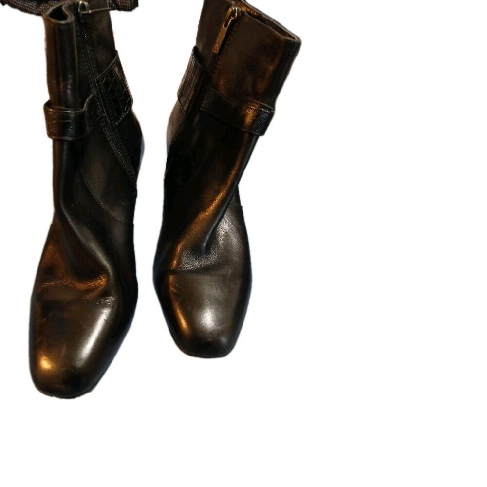 AK Anne Klein Boots Size 7.5 Gansee Bootie Black Genuine Leather Square Toe Chic